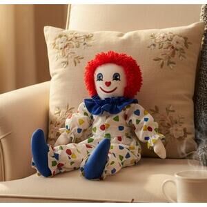 Floppy Raggedy Ann Cloth Doll With Stitched Features & Colorful Balloons 22"